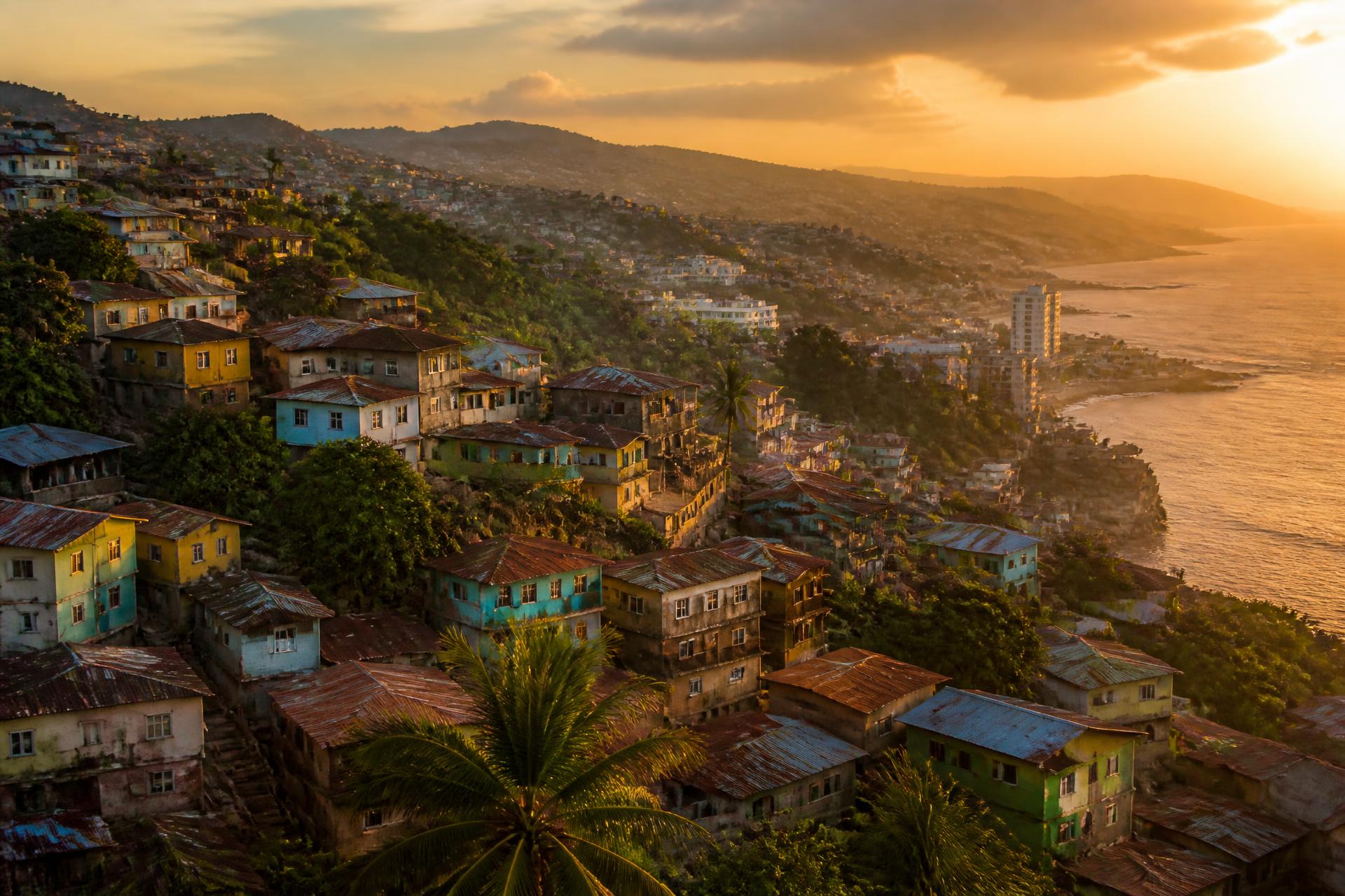 Freetown hillside at golden hour